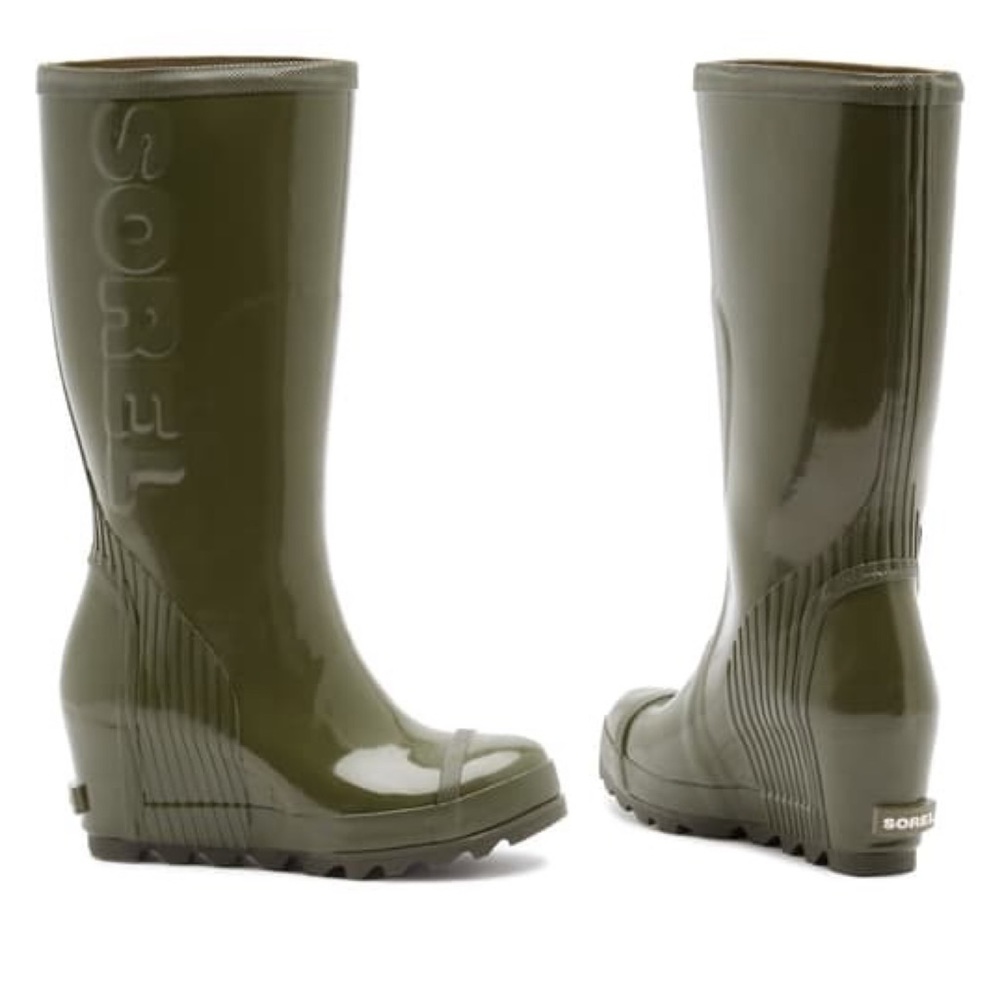 Sorel Joan Tall Waterproof Gloss Rain Boot green